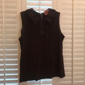 Sleeveless, collared top.